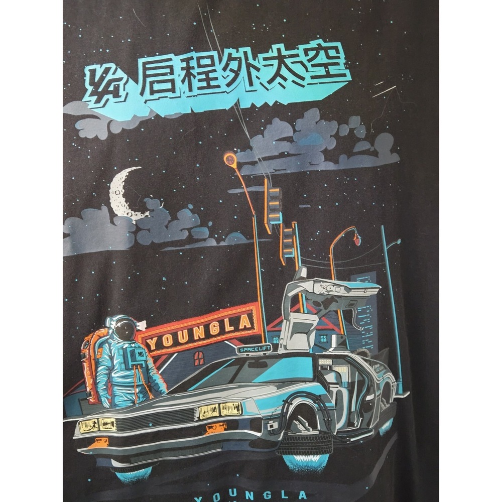 YoungLA Sleeveless Graphic Tank Top Small Oversized DeLorean Astronaut Black - Picture 4 of 6